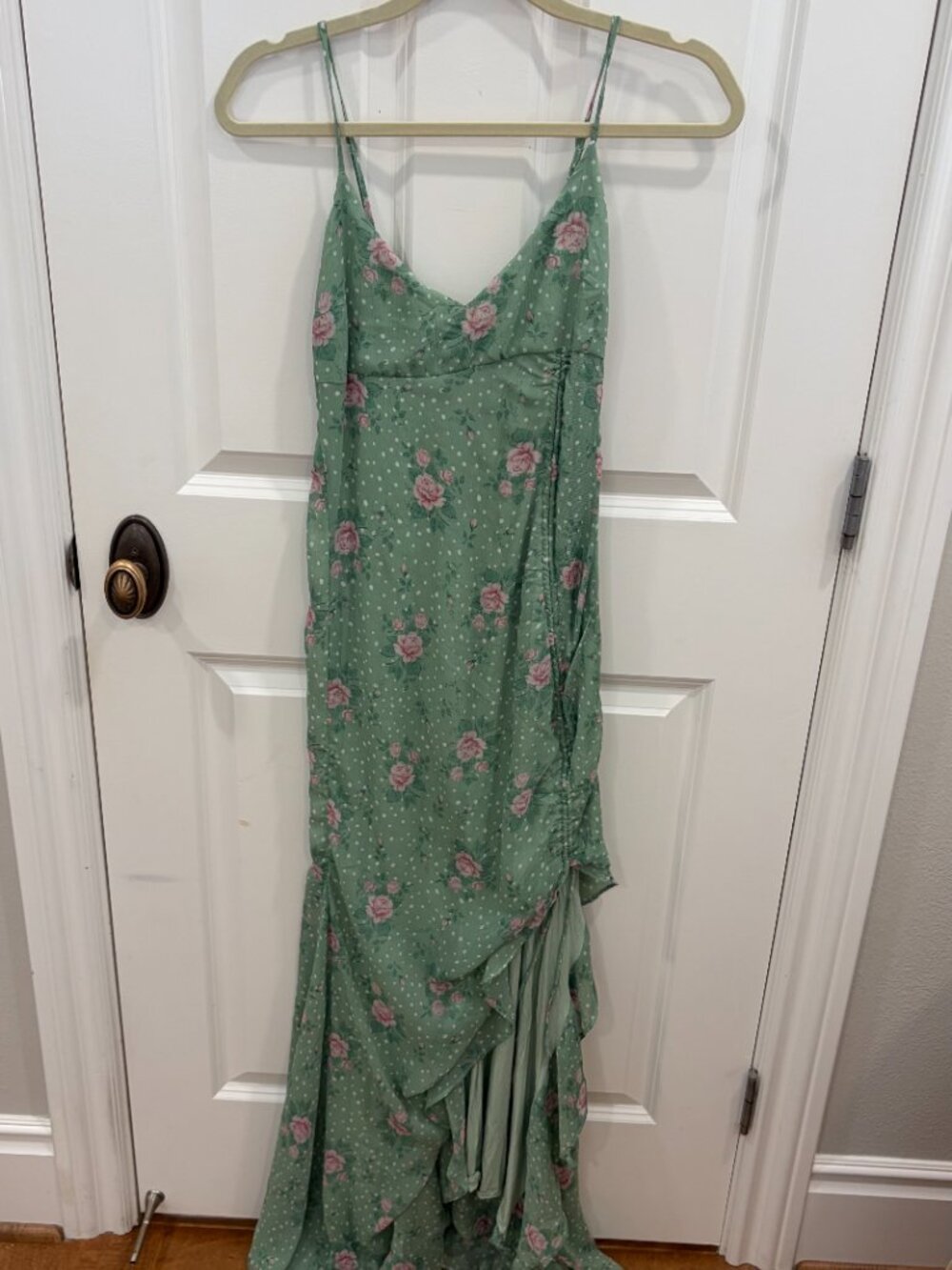 Hello Molly Floral Maxi Dress – Sage Green Ruffle Slip Dress – US 6
